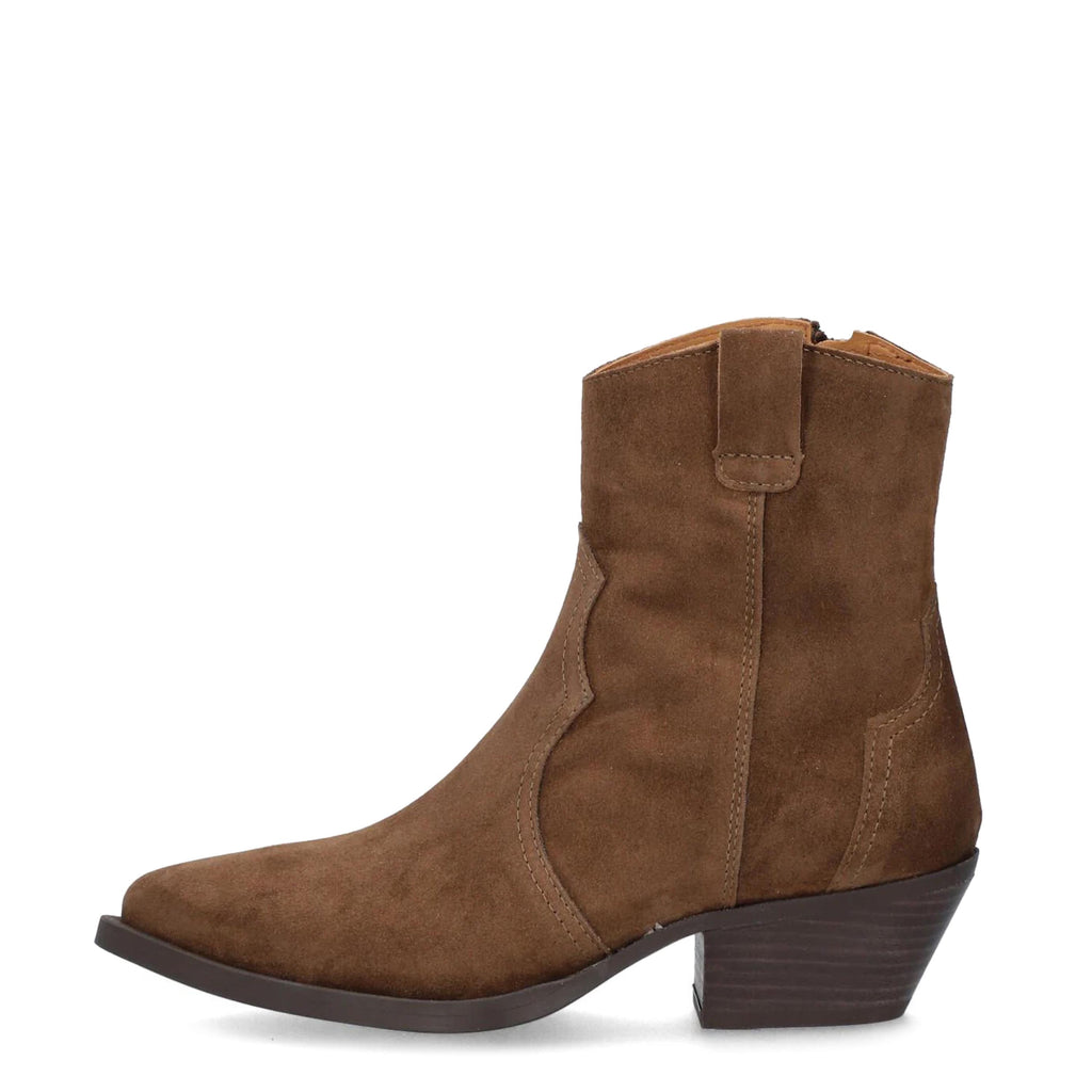 Botín cowboy de tacón ante marrón con cremallera 2072 Alpe