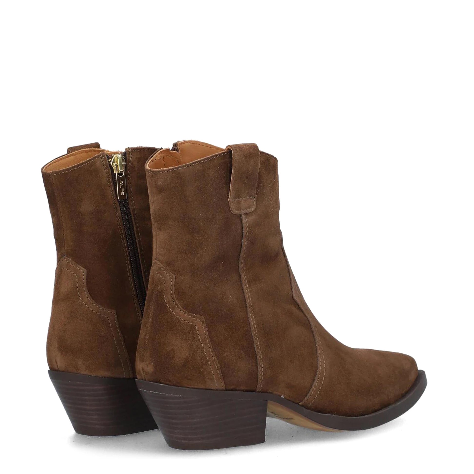 Botín cowboy de tacón ante marrón con cremallera 2072 Alpe