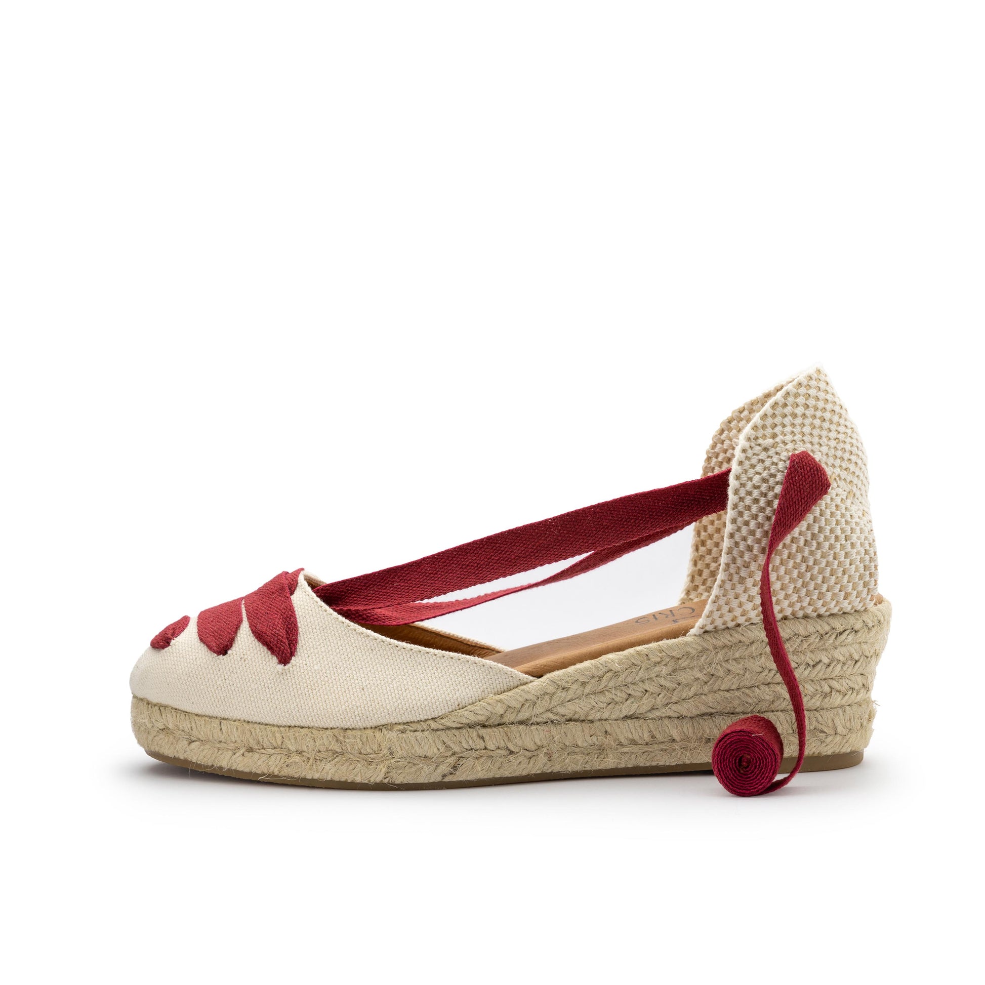 Cuña cerrada crudo/burdeos de cintas BAJA41LONA Pepa&Cris - BAJA41LONA-583-1.jpg