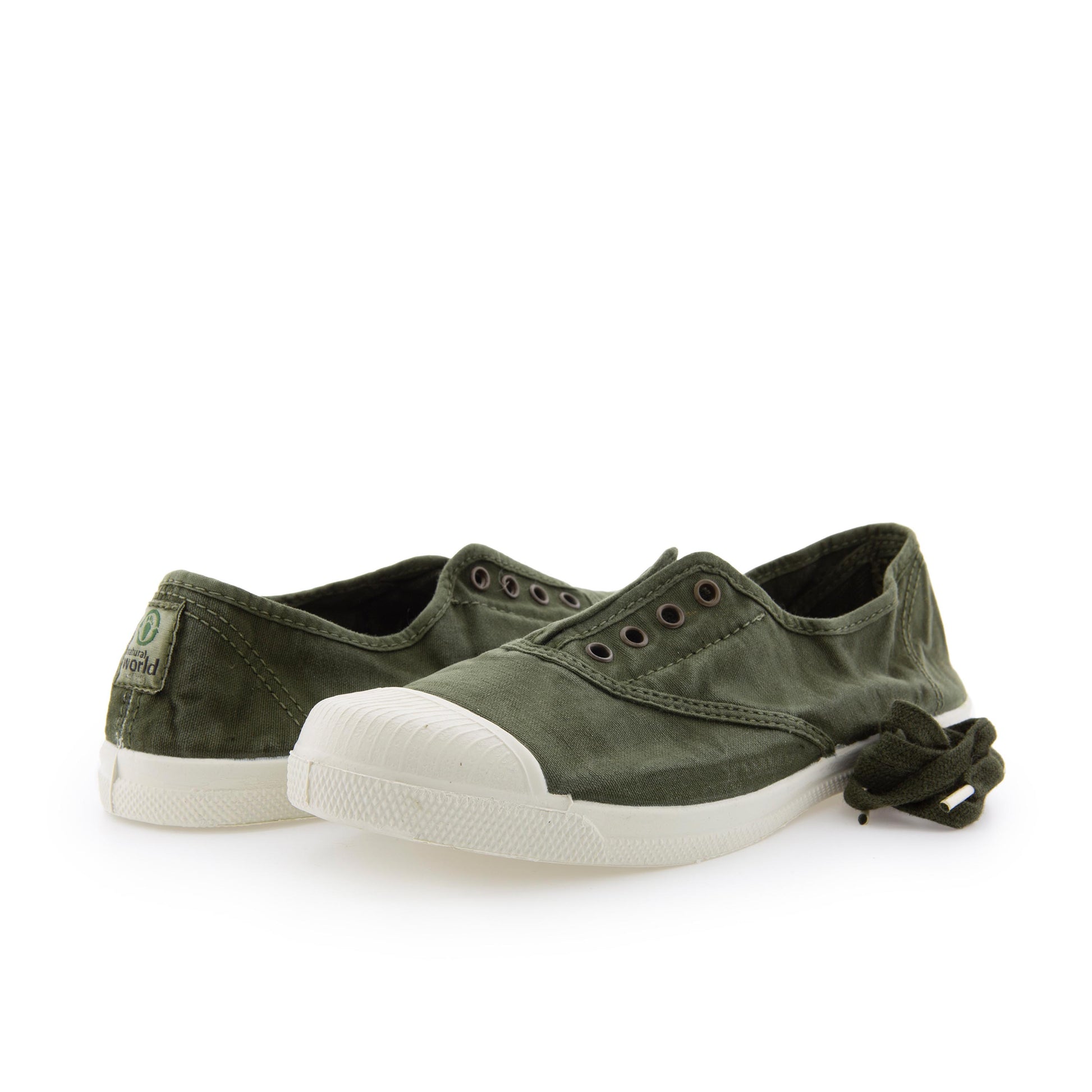 Zapatilla kaki de cordón y elástico LONA102 Natural World - LONA102-187-2.jpg