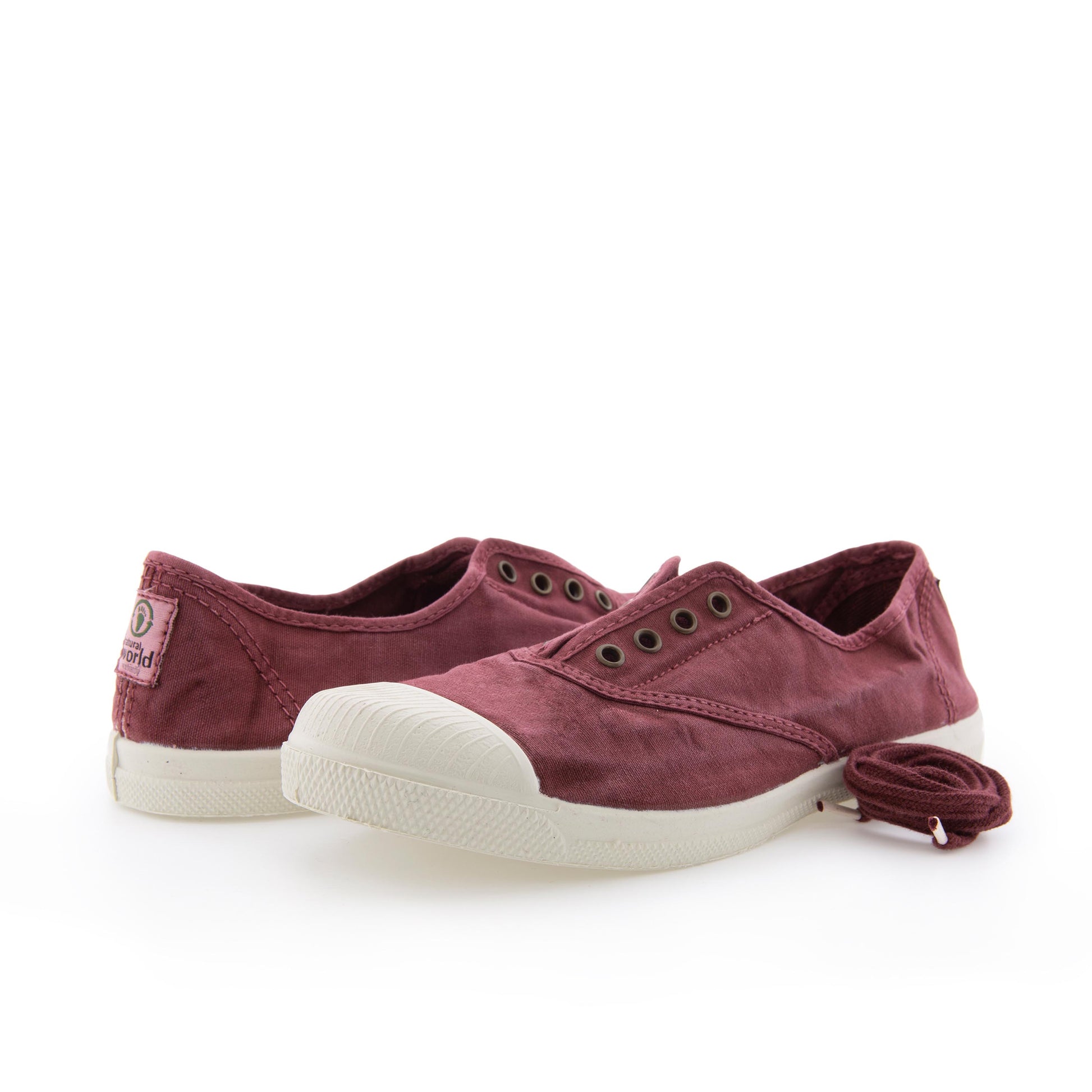 Zapatilla burdeos de cordón y elástico LONA102 Natural World - LONA102-212-2.jpg
