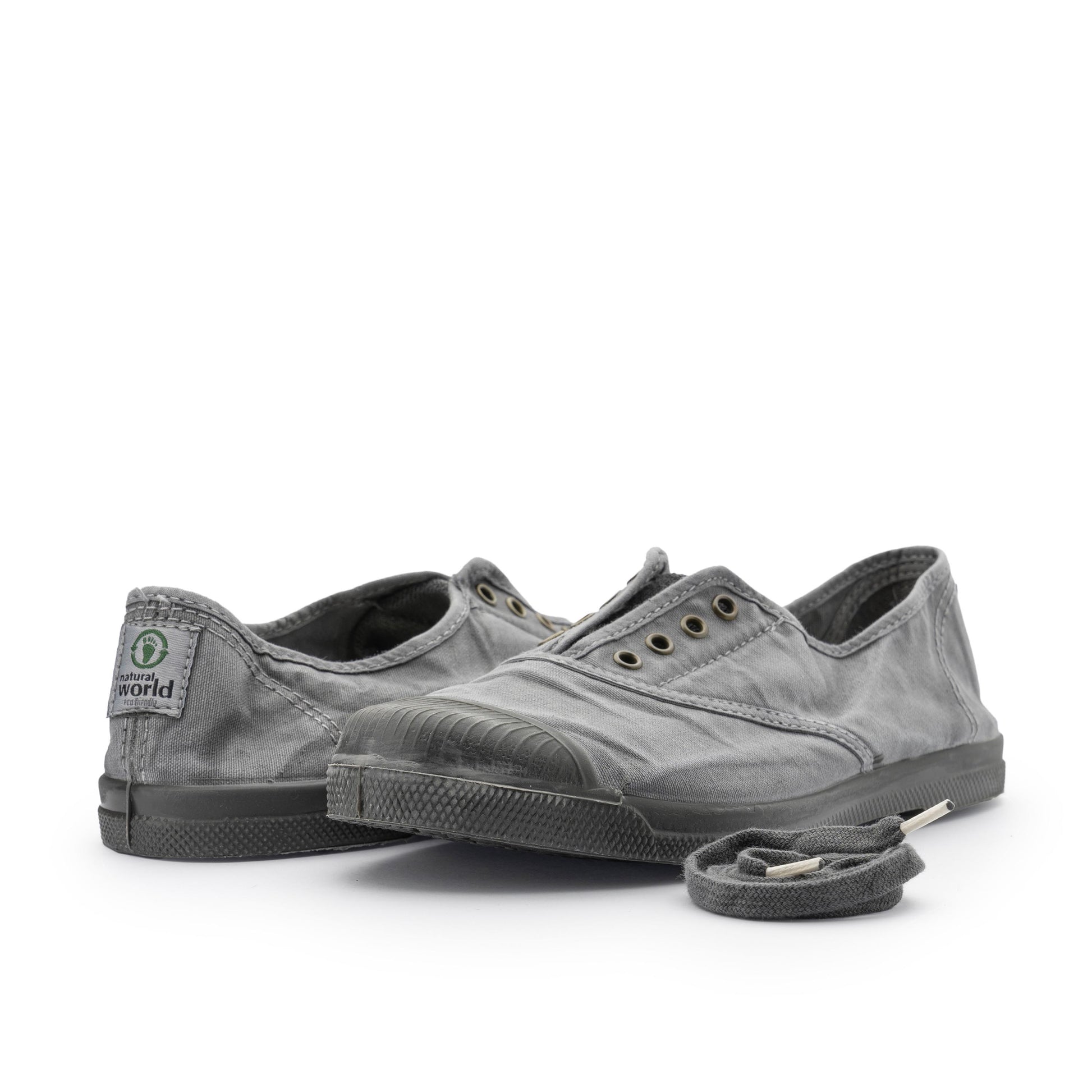 Zapatilla gris con cordón y elástico LONA133 Natural World - LONA133-162-2.jpg