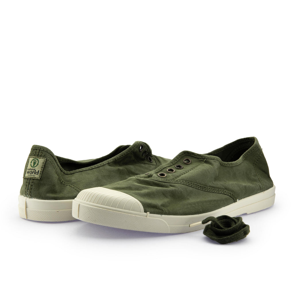 Zapatilla kaki de cordón y elástico LONA3102 Natural World - LONA3102-187-2.jpg