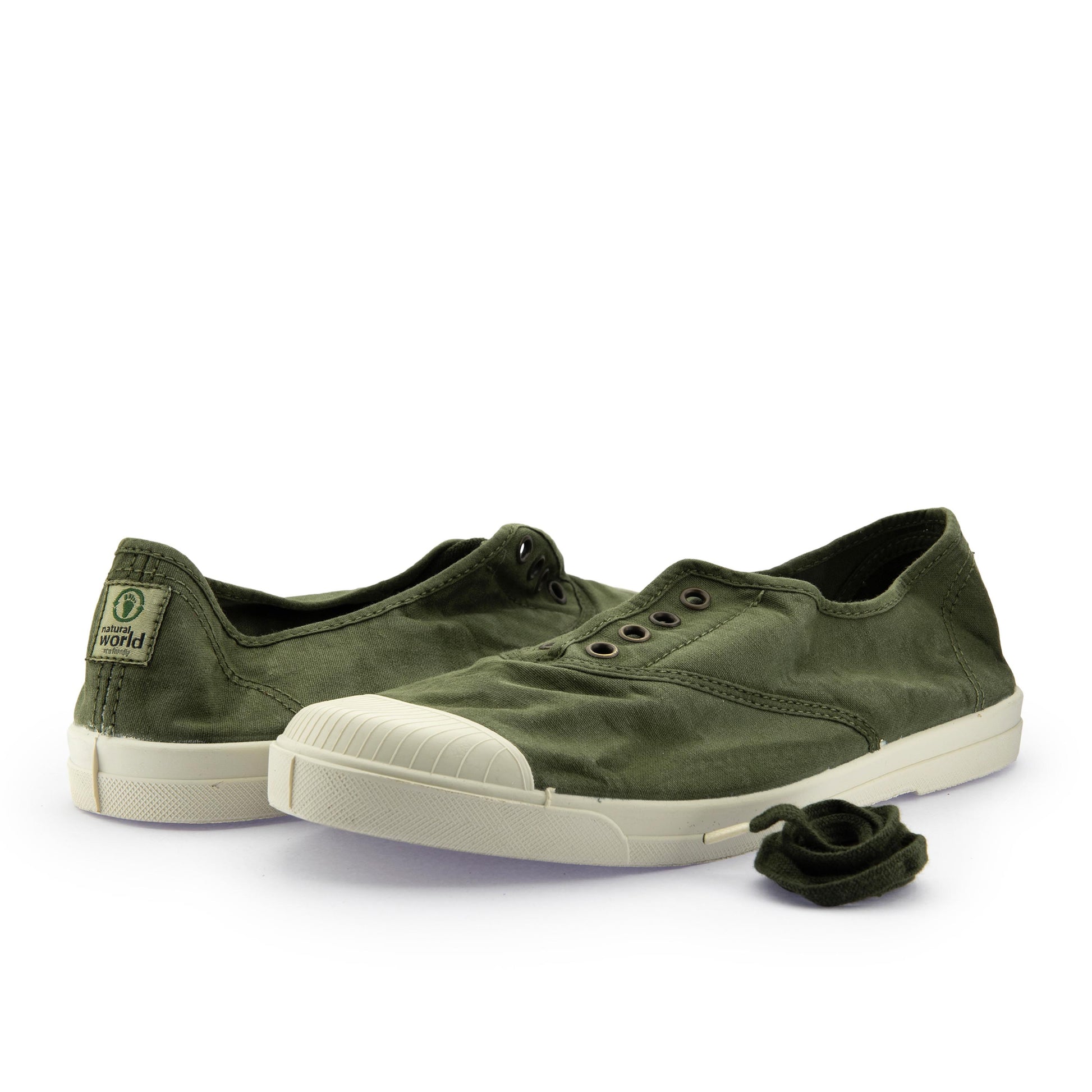 Zapatilla kaki de cordón y elástico LONA3102 Natural World - LONA3102-187-2.jpg