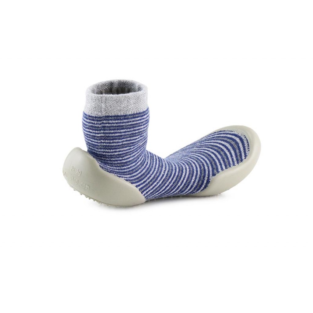 Zapatilla para casa calcetin azul/gris con rayas finas Collegien 