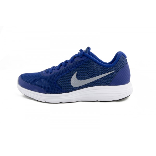 Deportiva azul con símbolo gris Nike Revolutión
