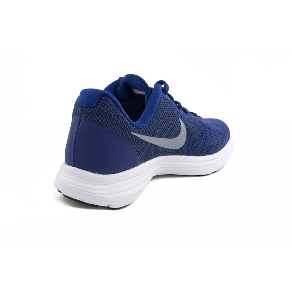 Deportiva azul con símbolo gris Nike Revolutión
