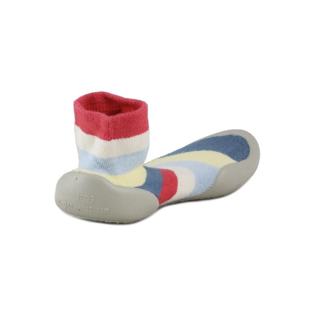 Zapatilla para casa calcetín rayas azul, amarillo y rojo Collegien