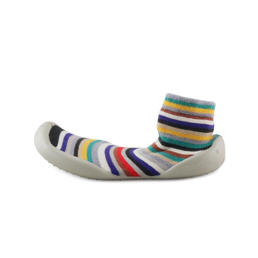 Zapatilla para casa calcetin rayitas multicolor Collegien 
