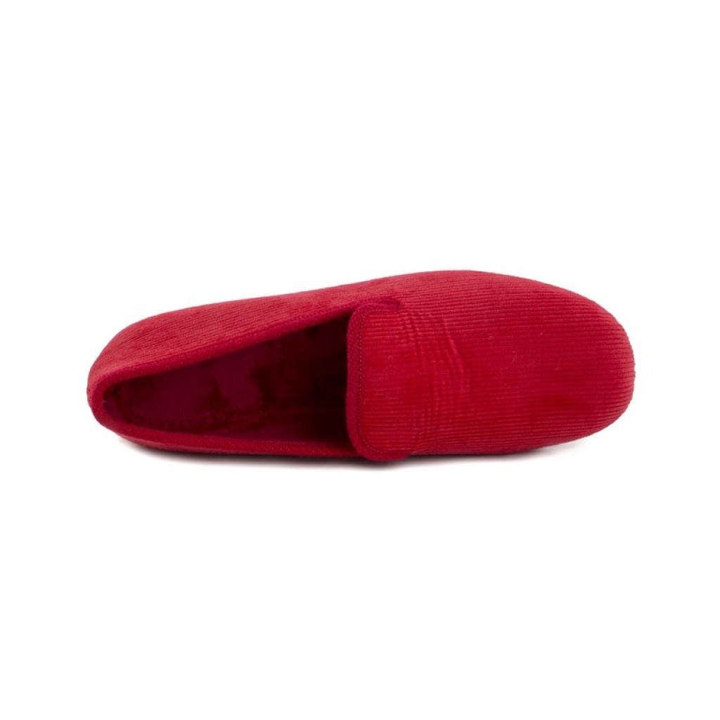 Zapatilla copete para casa de pana roja Vul-Ladi