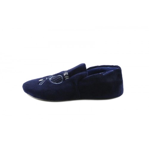 Zapatilla copete terciopelo azul con dibujo Isotoner