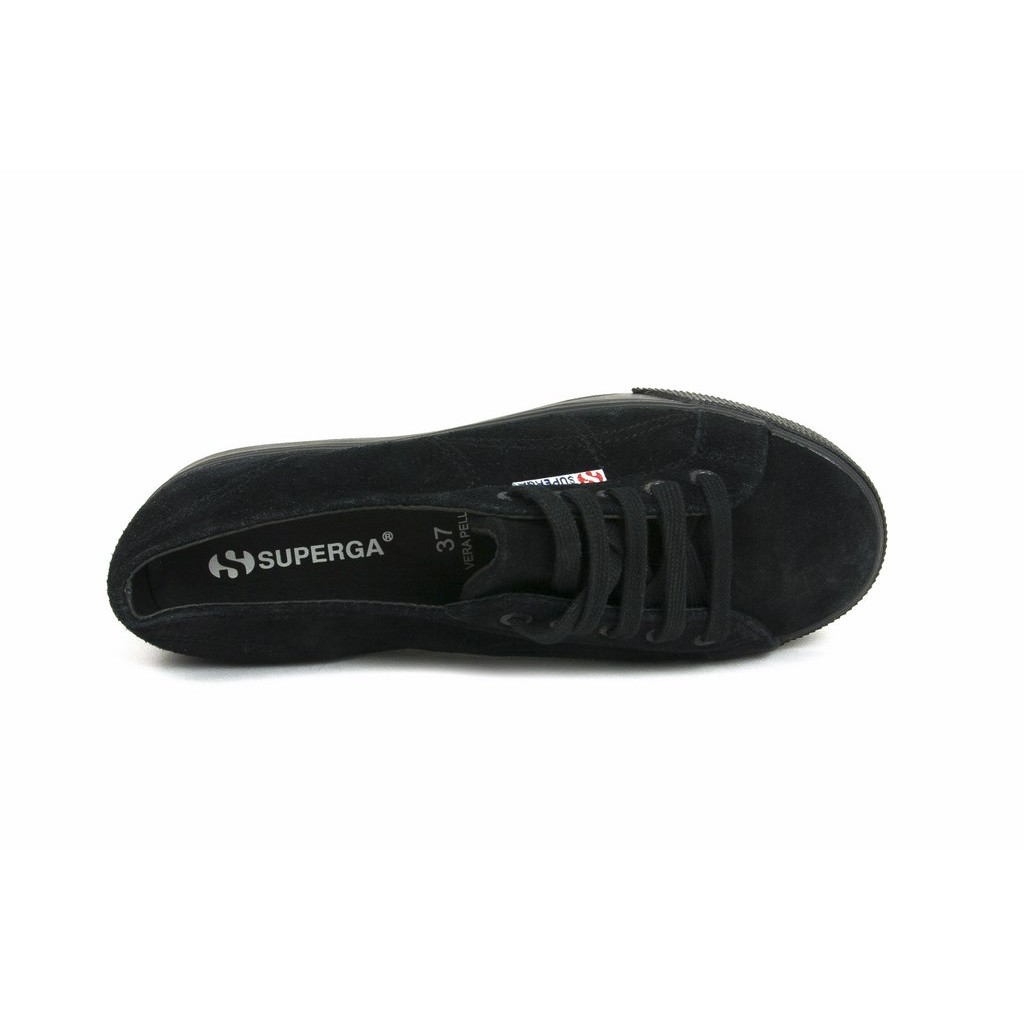 Zapato ante negro con plataforma y cordón Superga