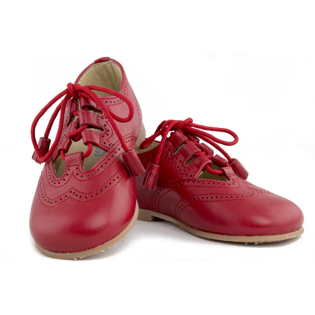 Zapato ingles cruzado piel roja con cordón Jeromín