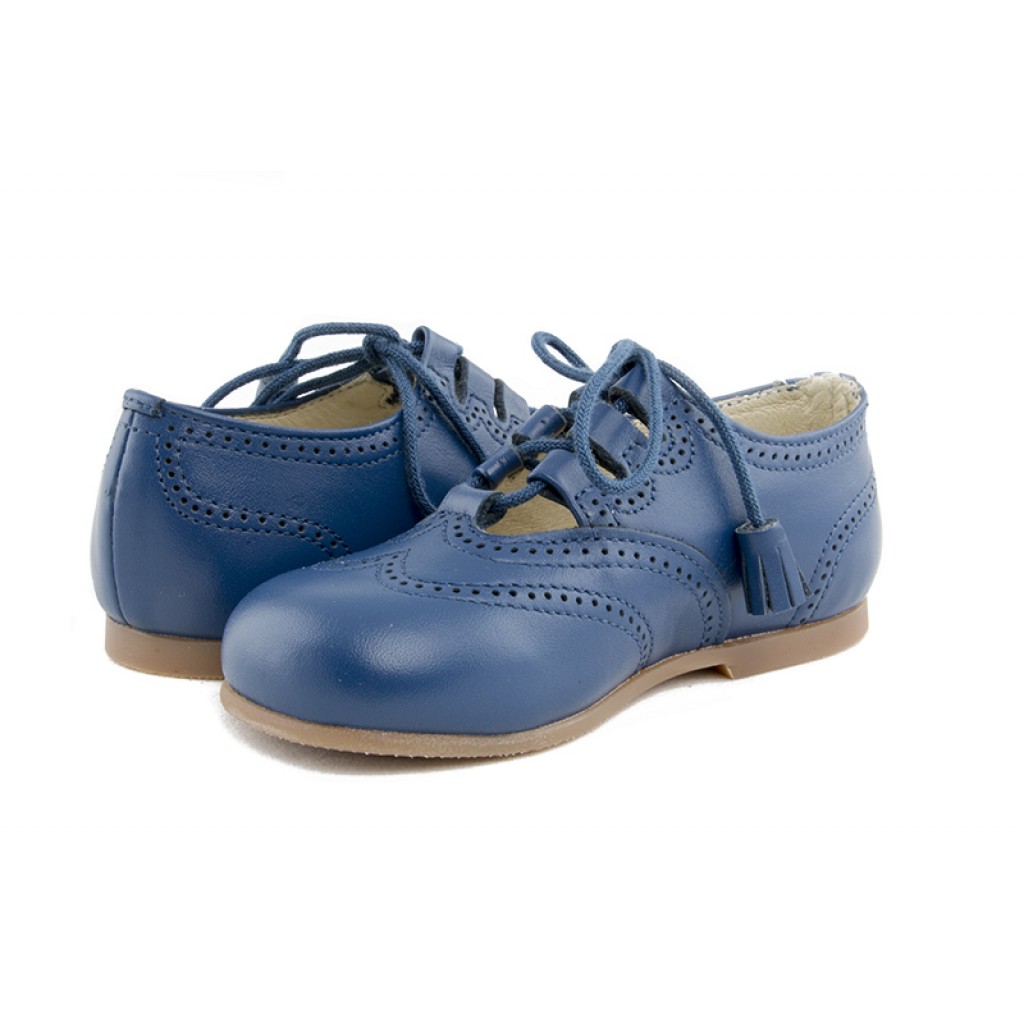 Zapato ingles cruzado piel azulón con cordón Jeromín