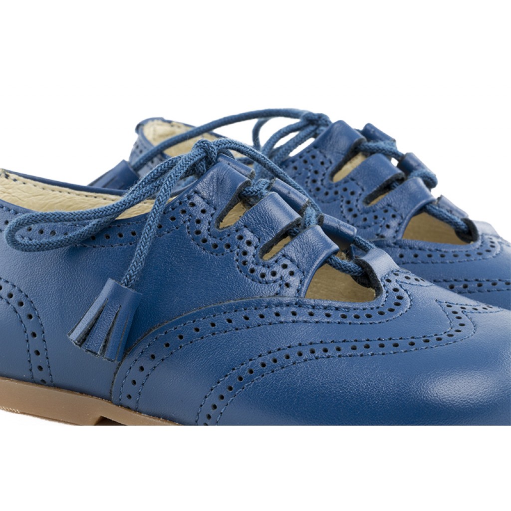 Zapato ingles cruzado piel azulón con cordón Jeromín